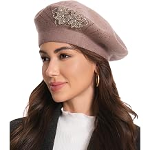 Flower Embroidery Beret Hat for Women, French Style Knitted Beret Hats, Stylish Solid Color Beret Cap for Women Girls Lady