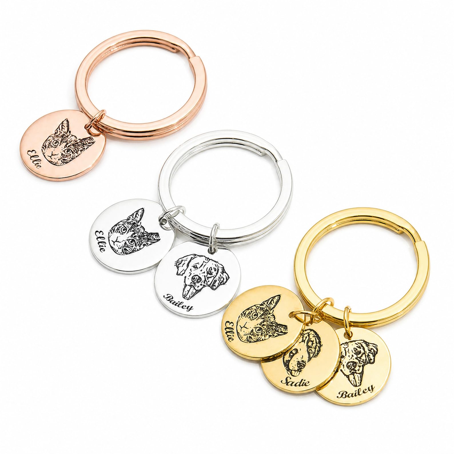 Personalizzato animale domestico ritratto Portachiavi argento sterling 925 animale domestico gioielli commemorativi personalizzato disco foto inciso Portachiavi gatto