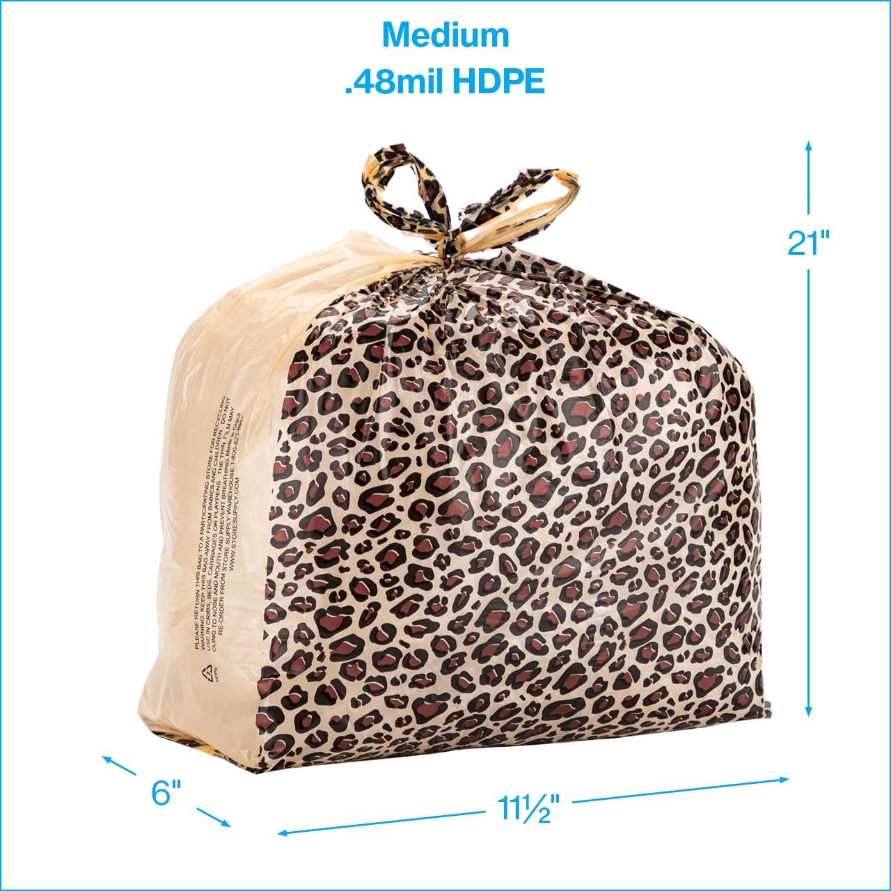 SSWBasics Durable Medium Leopard Print Plastic T-Shirt Bags for Small Business - 11 ½” x