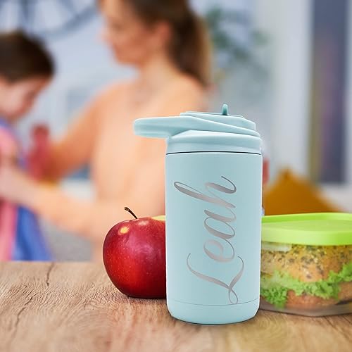 Miniatura 3 de Botella de agua personalizada de 12 onzas para niños con pajilla, vaso aislado de doble pared para niños, niñas, escuela y deportes, grabado con