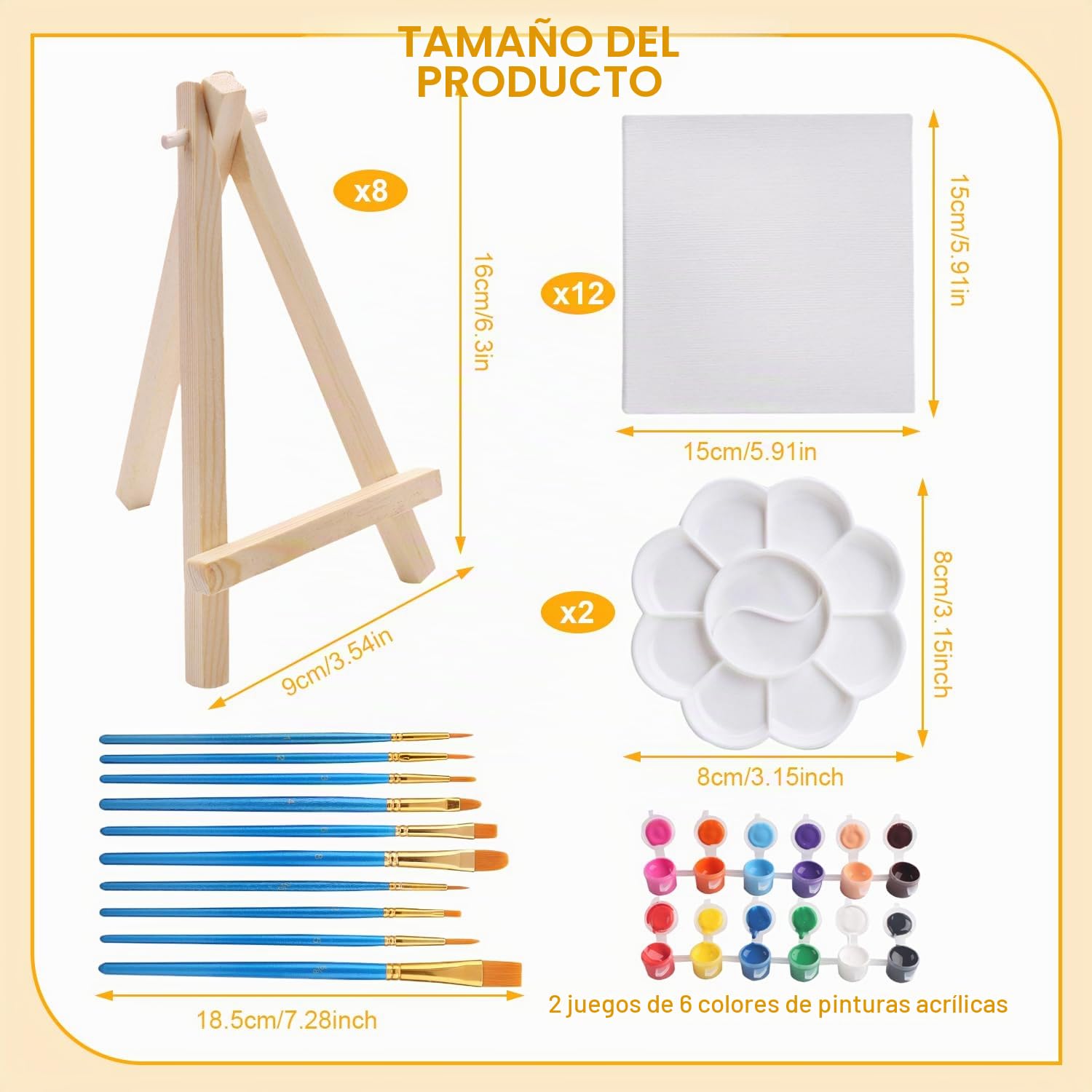 34 Piezas Juego de Mini Lienzos para Pintar Mini Caballete Madera Plegable | Canvas para Pintars 15x15cm para Pintar DIY Decoración Regalos Navidad Fiesta Bautizo Cursos de Arte Boda