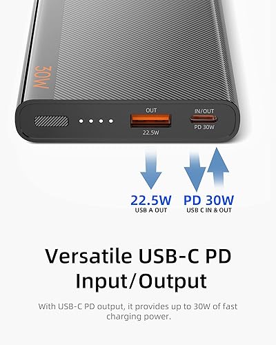 Miniatura 4 de imuto Cargador portátil delgado, banco de energía listo para viajar de 10000 mAh, batería de carga de alta velocidad USB-C de 30 W, cargador de