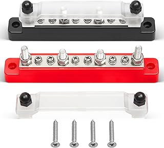 RED WOLF 150A 12V Bus Bar with Cover, 4 x 1/4" (M6) 6 x #8 (M4) Studs Power Distribution Terminal Block 48V DC Car Boat Marine Solar System (Black+Red)
