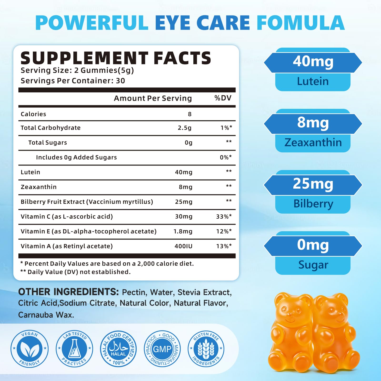 Lutein And Zeaxanthin Supplements- Eye Vitamins Gummies for Daily Eye Health, 40mg Lutein & 8mg Zeaxanthin Gummies to Support Vision, Blue Light Filtering & Overall Eye Health, Sugar Free, 60ct — Amazon image 2