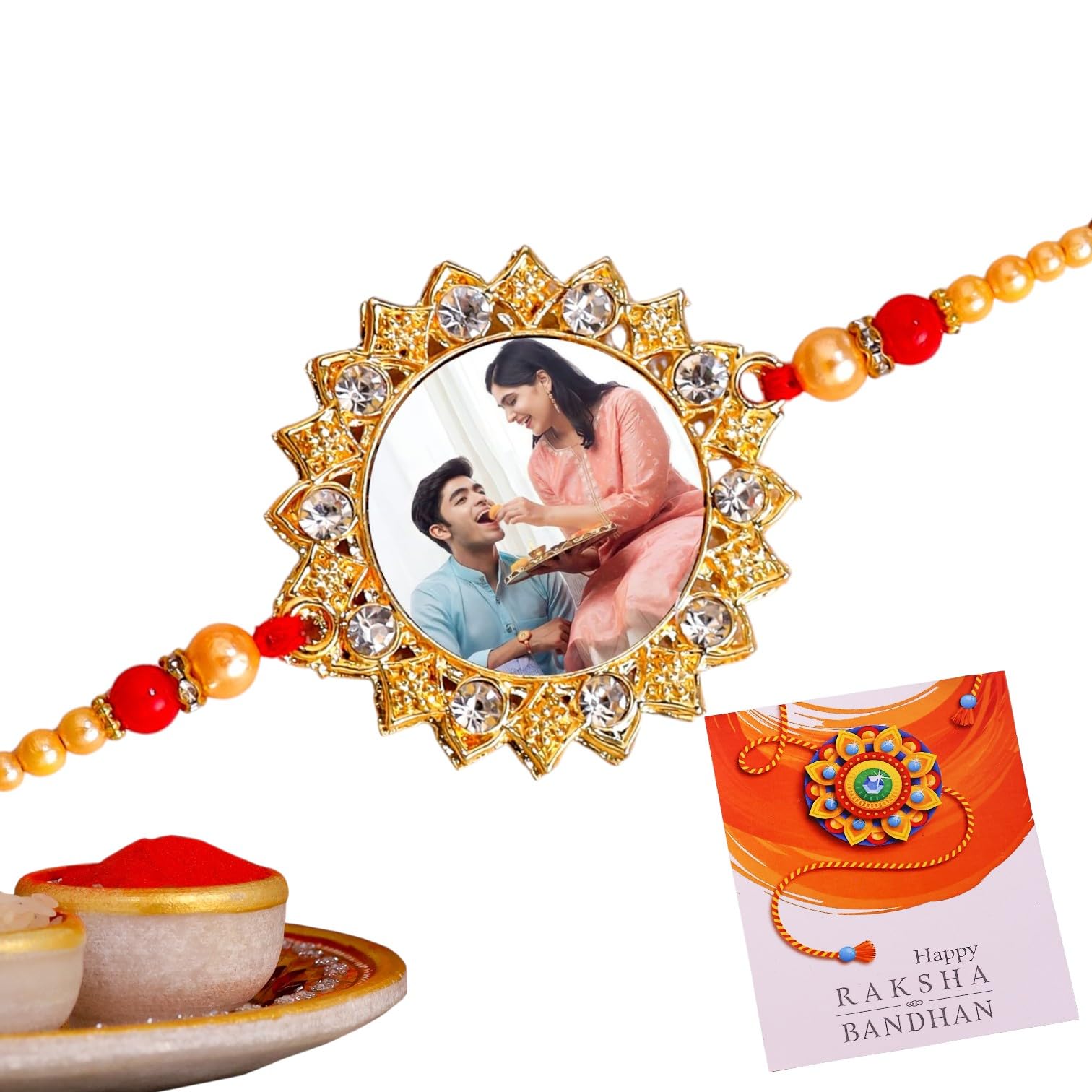 custom Precious Arts Bro Red Stone Metal Rakhi Customized to Photo Print Rakhi for Boys & Man-picture-37