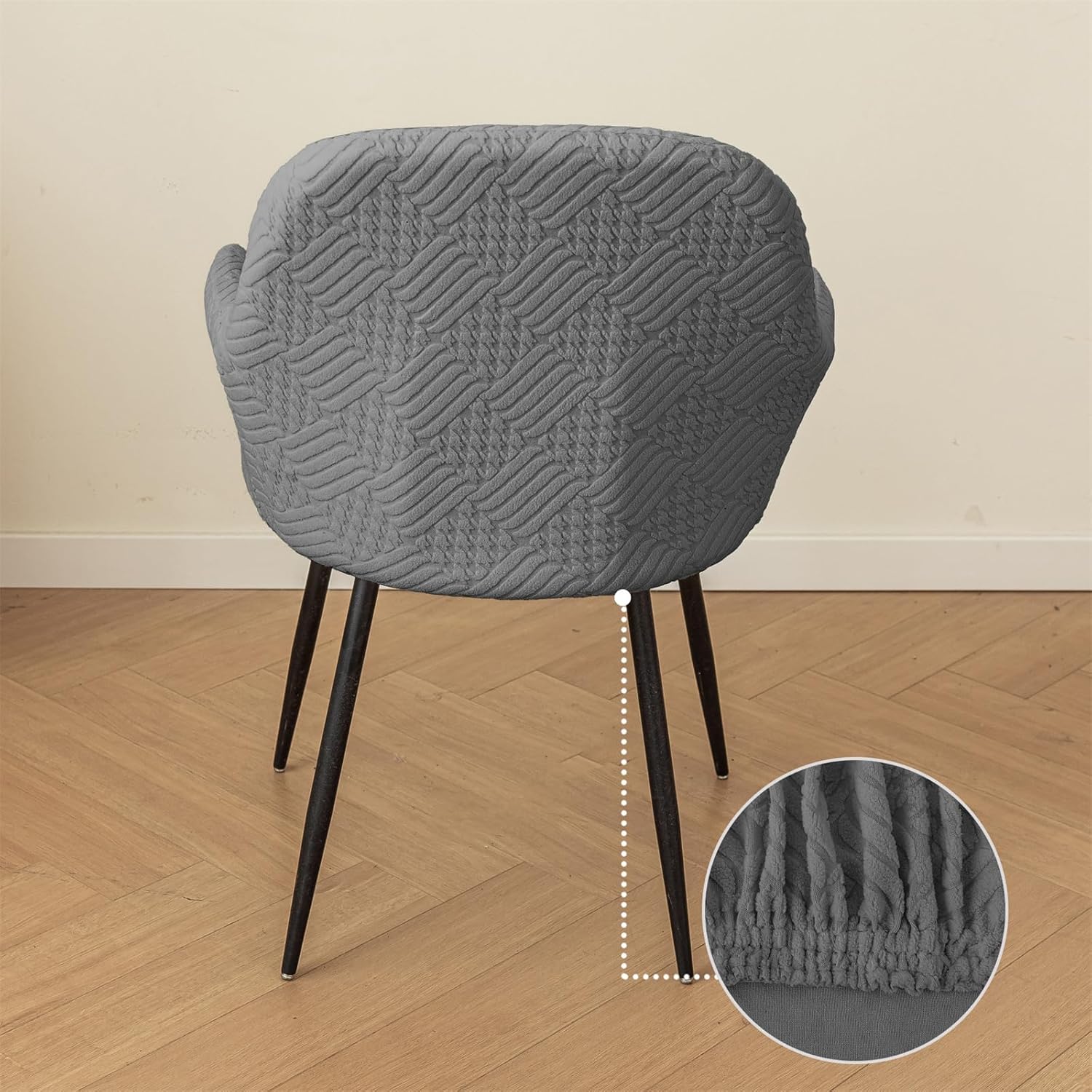 Armchair Cover Stretch Dining Room Chair Covers Jacquard Curved Back Chair Cover Modern Curved Back Armrests Chair Protector for Living Room,Gray,1pcs