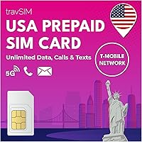 Vista 1 de travSIM Tarjeta SIM de EE. UU. Datos, llamadas y mensajes de texto ilimitados Red T-Mobile SIM prepago para iOS y Android Plan de 60 días
