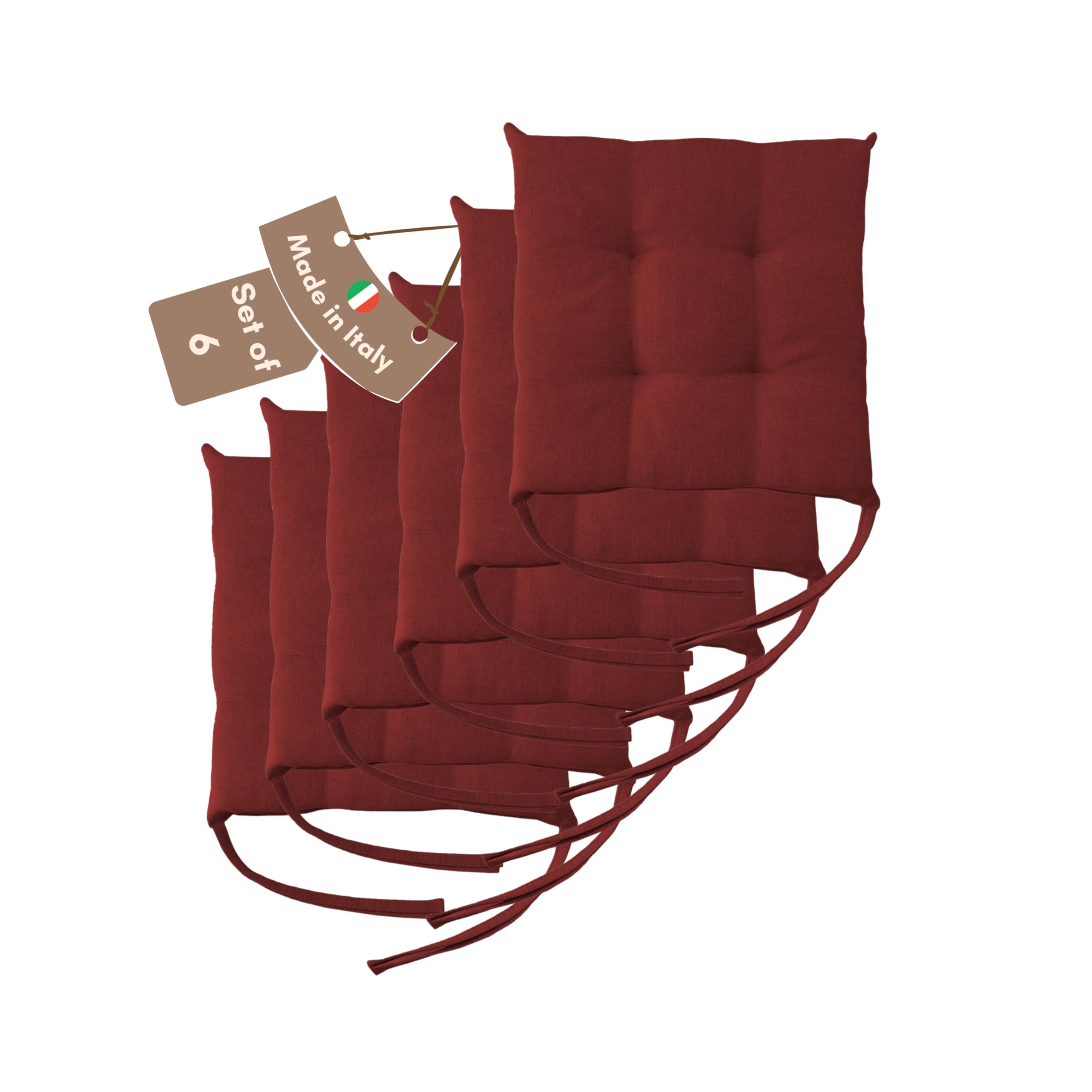 Il Tuo Artigiano Design Set of 4 or 6 Cushions for Kitchen Chairs, Made in Italy, Kitchen Chair Cushions, Set of 6, 40 x 40 cm, Thickness 6 cm - Sponge and Soft Acrylic Padding (6, Bordeaux)