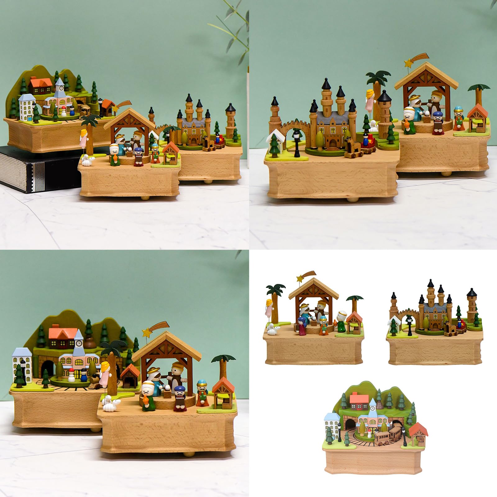 Caja De Música Clásica Mecanismo Estatuilla Madera Decoraciones Musicales Escritorio Tren Giratorio Belén Adorno Musical Caja Melodías Clásicas