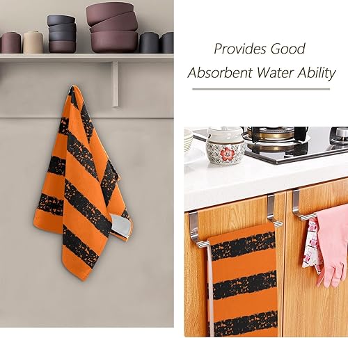 Miniatura 8 de ALAZA Juego de 2 toallas de baño de mano con patrón de Halloween a rayas negras y naranjas, toallas de baño de algodón suaves y absorbentes, toallas