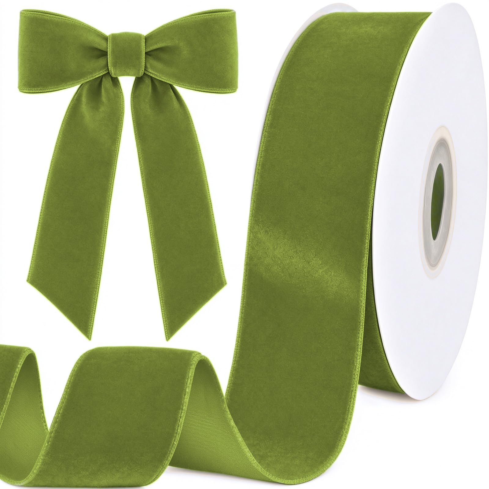 Tsorode 10 Yards Sage Green Velvet Ribbon for Christmas Tree, 1.5 Inch