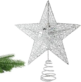 23CM Christmas Tree Topper- Christmas Tree Star for Xmas Decorations- 3D Glitter Sliver Star Christmas Tree Topper- Star Tree Topper for Christmas Tree, Outdoor Indoor Party (Sliver)