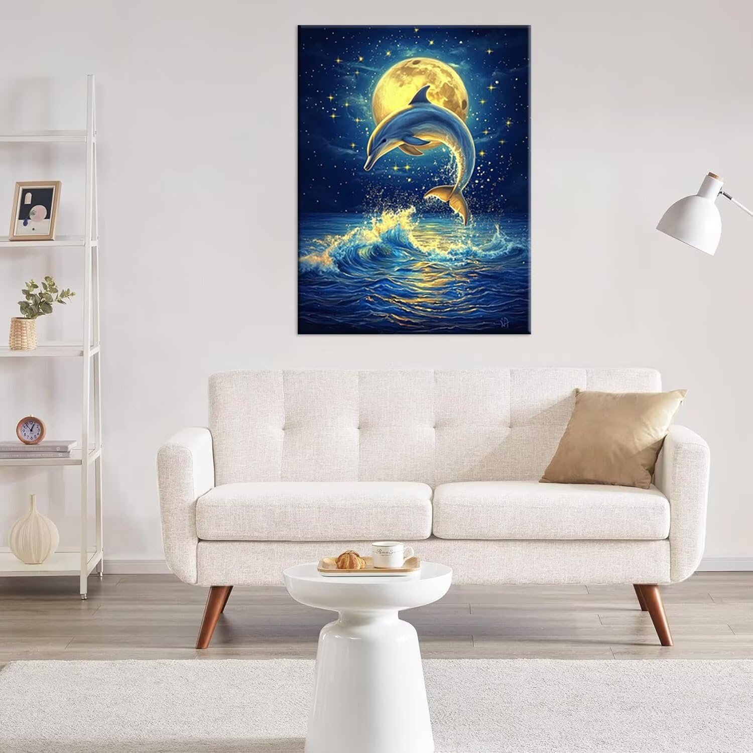 Hyupuanj Zestaw do malowania diamentowego 5D DIY Dolphin Moon, 91 x 122 cm