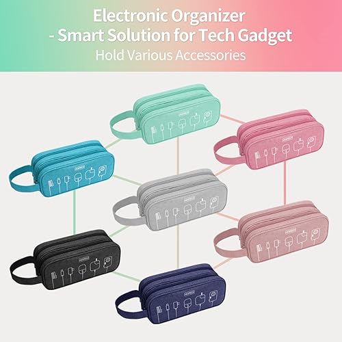 Miniatura 9 de Organizador de viaje para artículos electrónicos, estuche para cables, bolsa suave y portátil para almacenamiento de accesorios, de doble capa, todo