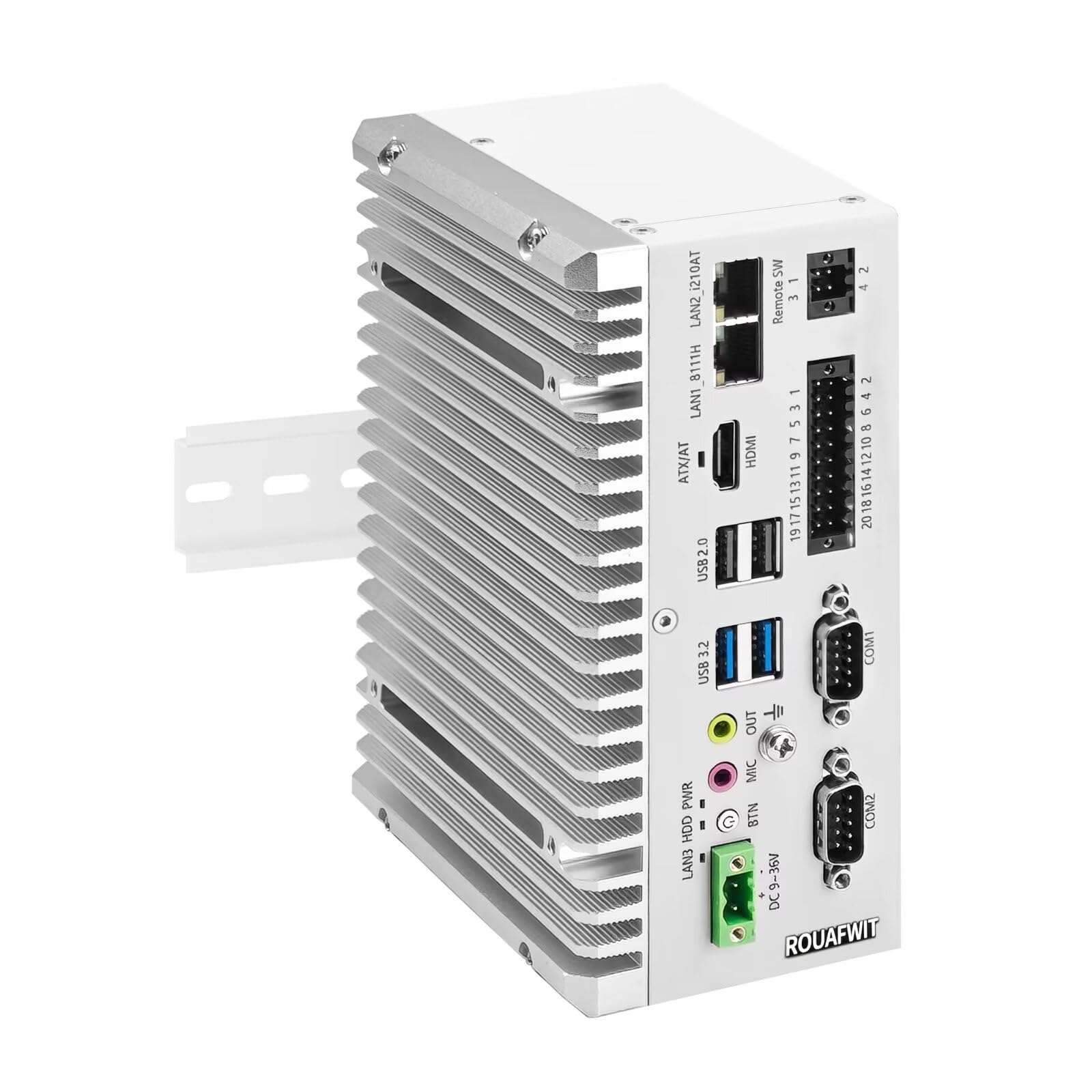 Mini PC Industrie Lüfterlos Fanless Embedded Computer J6412 Dual LAN 2COM 16Pin GPIO 4USB 4K60Hz Dual Display Auto Power On DDR4 0G RAM 0G SSD, Barebone