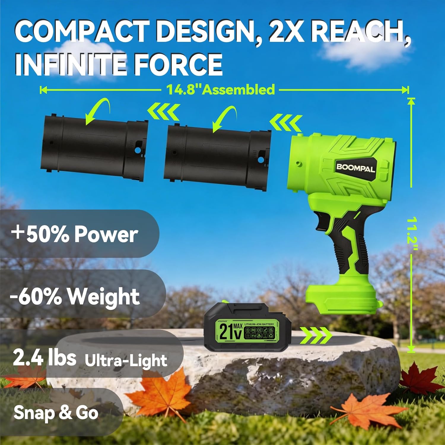 Leaf Blower Cordless with Battery and Charger, Cordless Leaf Blower with 2-Pack 20V Batteries, Variable Speed, Extended Nozzle; Handheld Blower for Lawn Care, Car, Patio, Dust