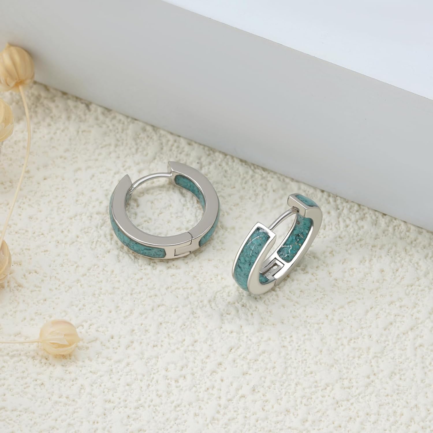 Hoop Earrings for Men 925 Sterling Sliver Turquoise Hoop Earrings Turquoise Jewelry Gifts for Men - Image 2