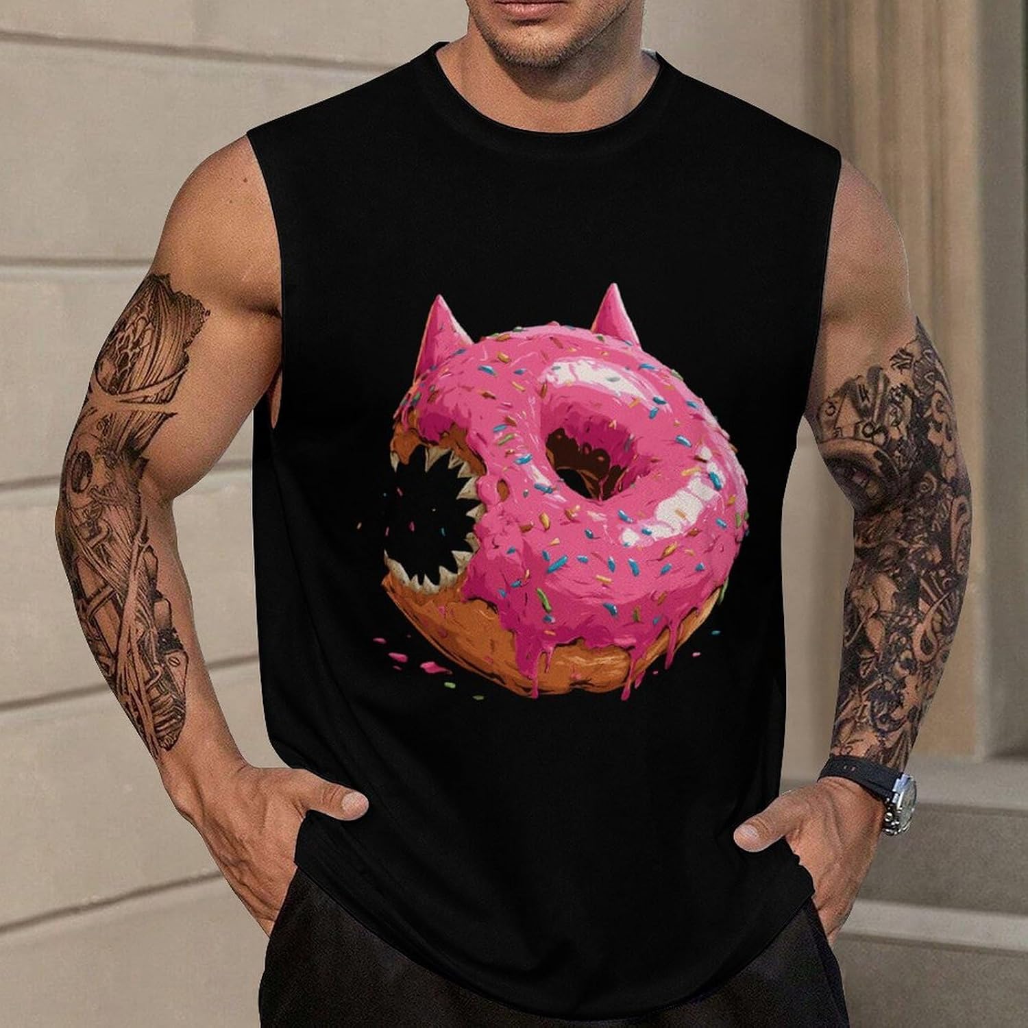Monster Donut Men Summer Sleeveless Crew Neck Top 5XL