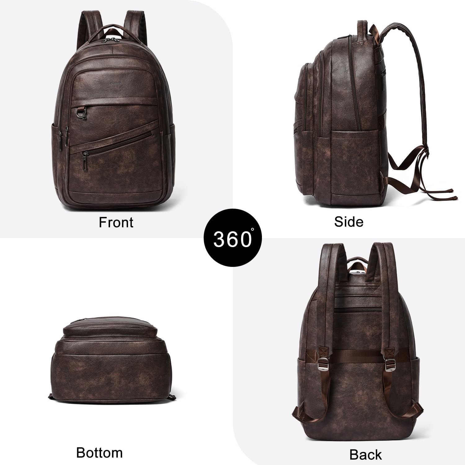 LATMAP 43L Backpack for Women Men - Vegan Leather Backpack Purse Travel Carry-on Bag College Bookbag Work fits 17" Laptop, Coffee