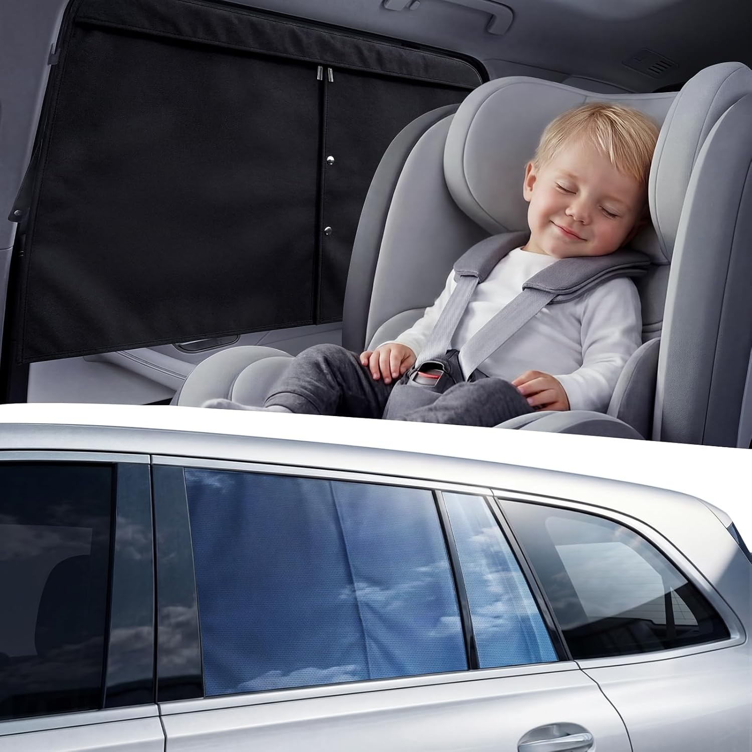 [2026 Upgraded] Car Window Shades for Baby [Ice Crystal Cooling Layer] (2 Pack) 99% UV-Blocker Protection Side Window Curtains Roll Windows Down Privacy Full Covers/Half Shade Options