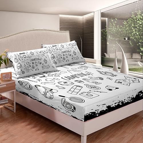 Miniatura 2 de Erosebridal Juego de sábanas de campamento de aventura de fogata, tamaño individual, sábana bajera ajustable para jóvenes, adolescentes, jóvenes,