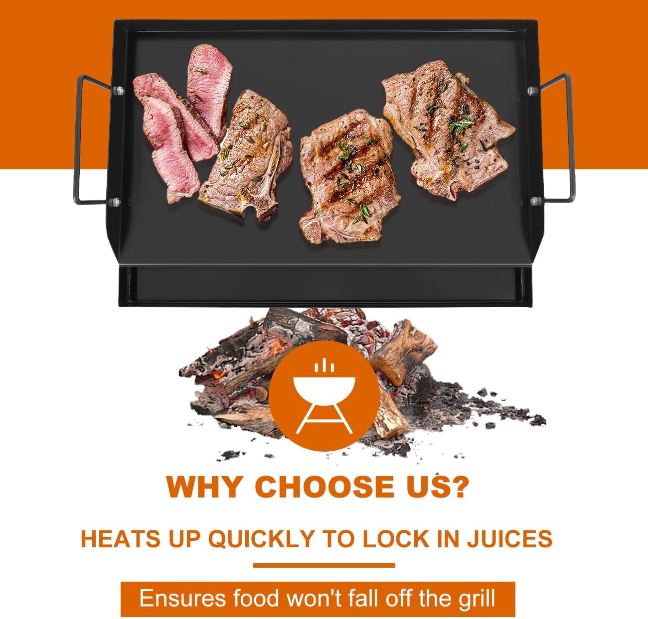 18" x 12" Nonstick Griddle for Gas & Charcoal Grill, Universal Flat Top with Grease Groove for Healthy Cooking, Parties & Camping