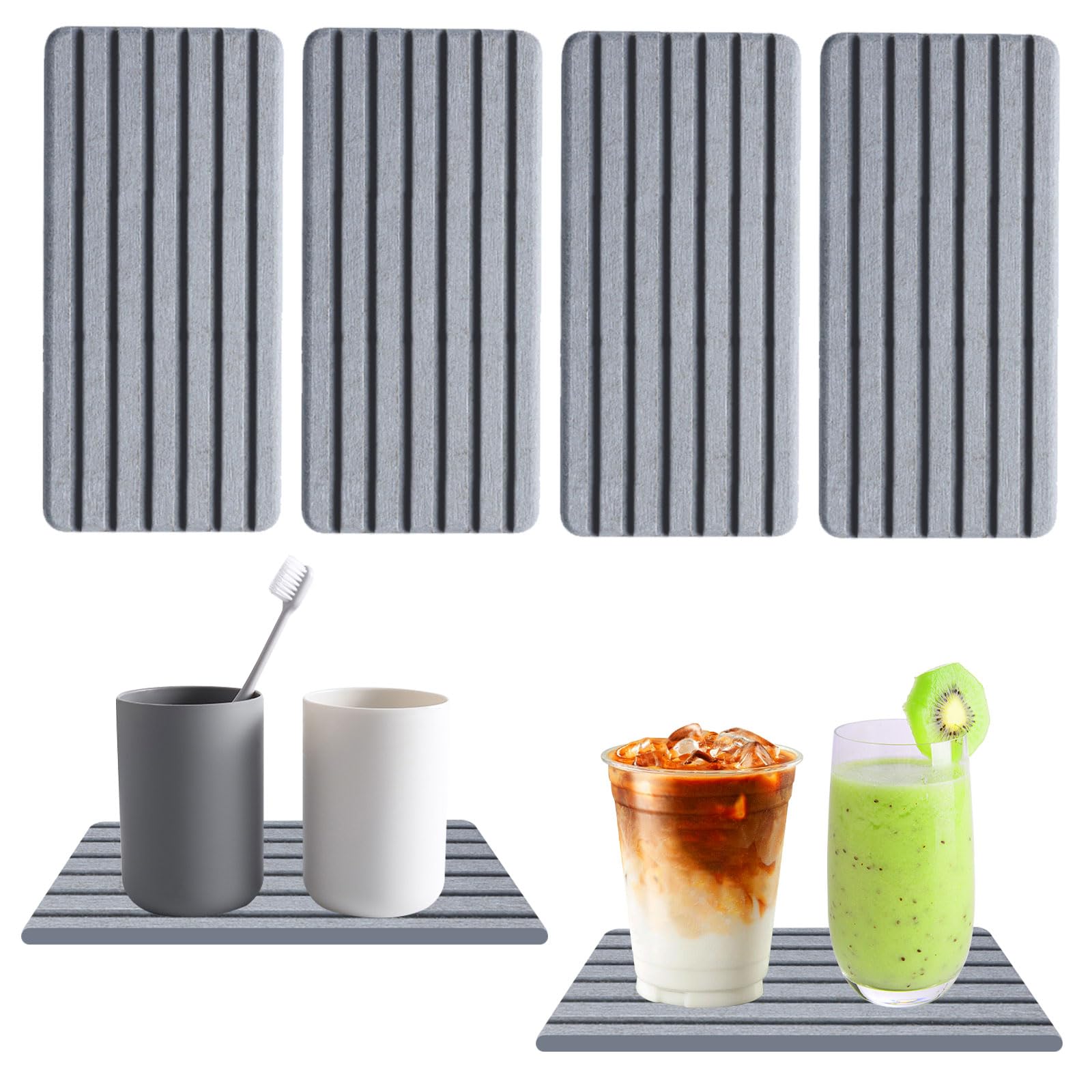 Sottobicchieri In Terra Di Diatomee - 4 Pezzi Assorbenti, Per Lavello E Bagno, Grigio E Bianco - Foto 13