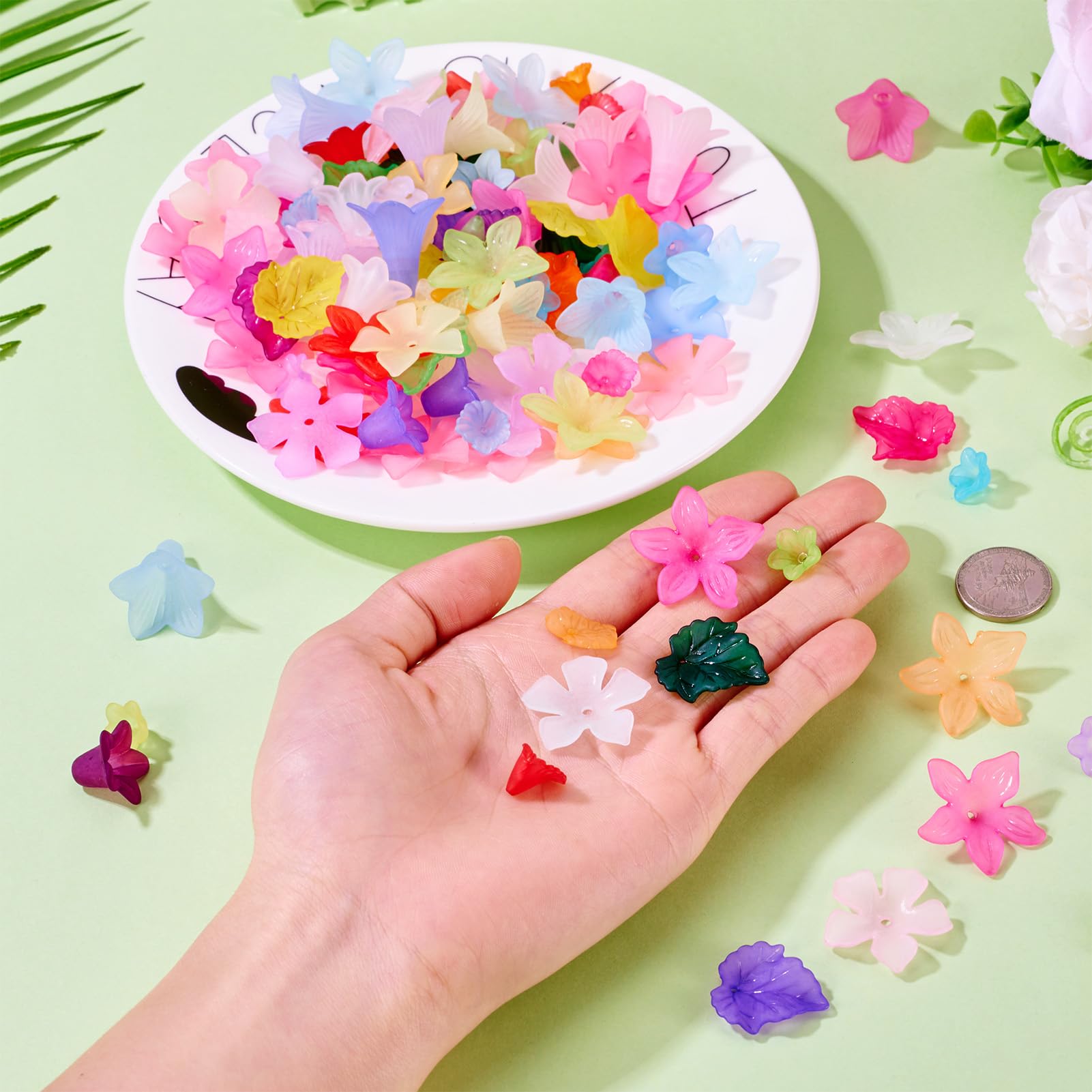 10Pcs Meerdere Kleur Acryl Bloem Kraal Caps Kleurrijke Winds Bells Hanger Charm Voor Creatieve Sieraden En Crafting Sieraden Craft Supplies
