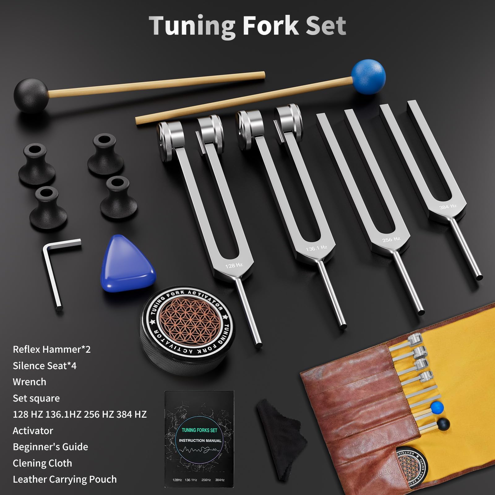 Kit Diapason Thérapeutique 17 pièces – 128Hz, 136.1Hz, 256Hz, 384Hz – Set Professionnel pour Méditation Sonore, Relaxation, Stress et Équilibrage des Chakras