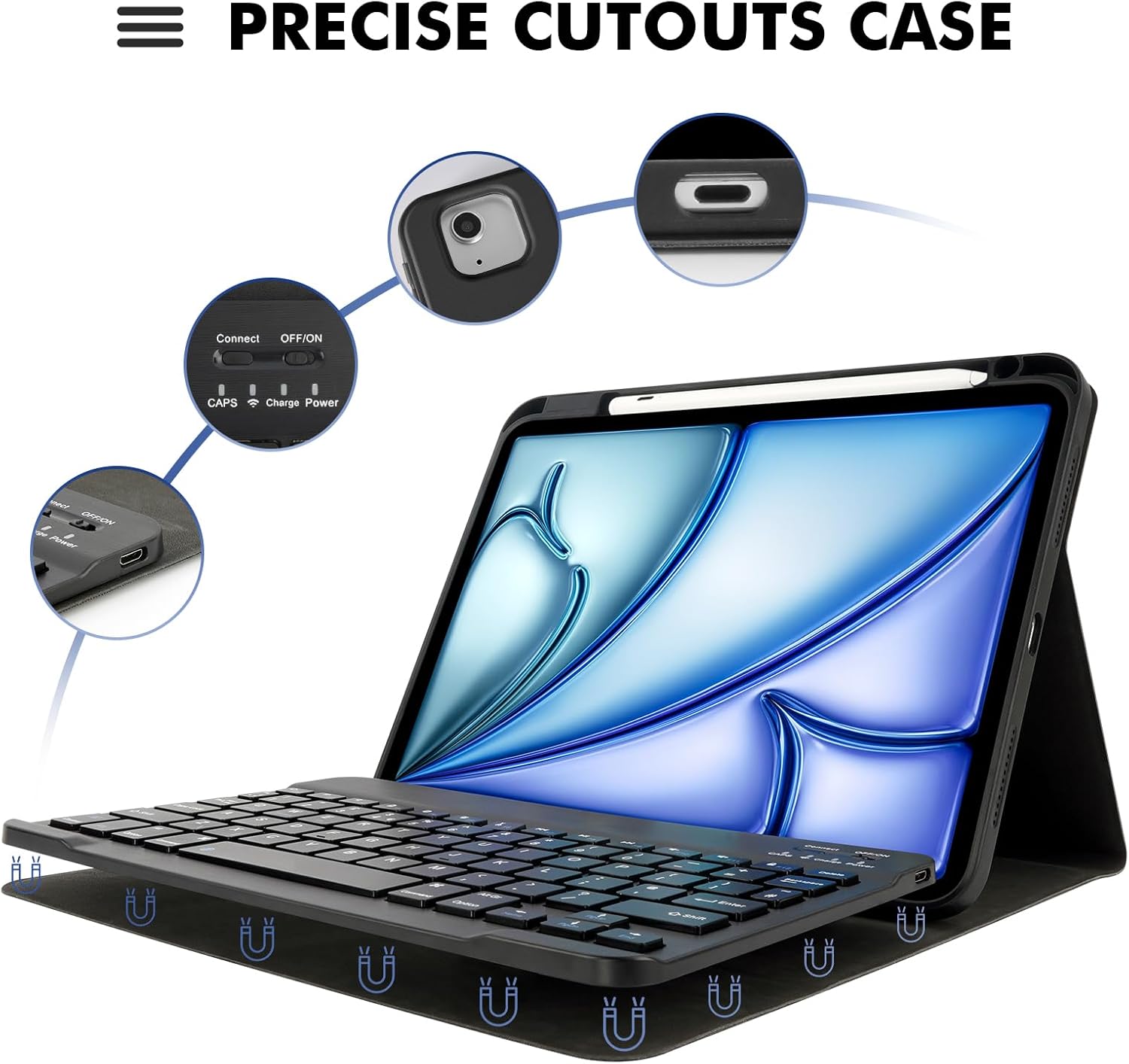 SOPPY Keyboard Case with Mouse for iPad Air 7th (M3) 2025/6th 11-inch (M2) 2024, iPad Air 5th/4th 10.9-inch, Magnetically Detachable Keyboard Cover with Pencil Holder, Rotatable Case (Black)