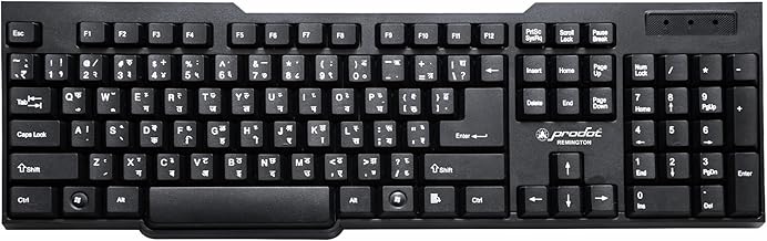 ProDot Hindi Remington USB Wired Keyboard I Plug & Play Technology I 104 Keys I 10M Key Life I 1.2m Cable I Rupee Key I Spill Resistant Design I Compatible with Windows, iOS, Linux I 1 Year