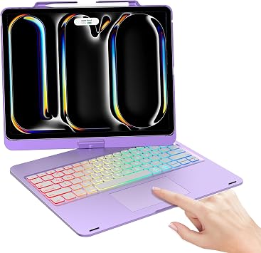 Keyboard Case for iPad Pro 13 inch M5/M4 & iPad Air 13-inch M4/M3/M2 & iPad Pro 12.9 6th/5th/4th/3rd Gen, 360 Rotating Cover with 7 RGB Backlit Keyboard, Multi-Touch Trackpad, Pencil Holder, Purple