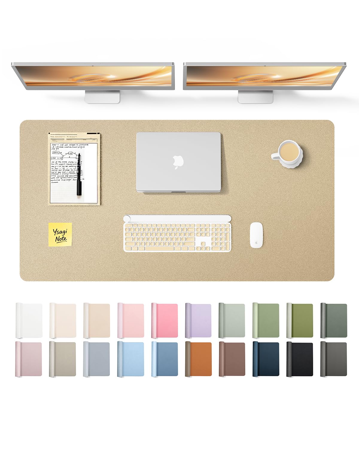 YSAGi Leather Desk Pad Protector, Office Desk Mat, Large Mouse Pad, Non-Slip PU Leather Desk Blotter, Laptop Desk Pad, Waterproof Desk Writing Pad for Office and Home (Gold,47.2" x 23.6")