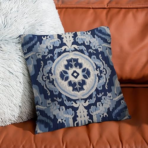 Miniatura 7 de Fundas de cojín Ikat con medallón azul y gris, color blanco y azul marino, fundas de almohada abstractas, decorativas de granja para sofá, cama,