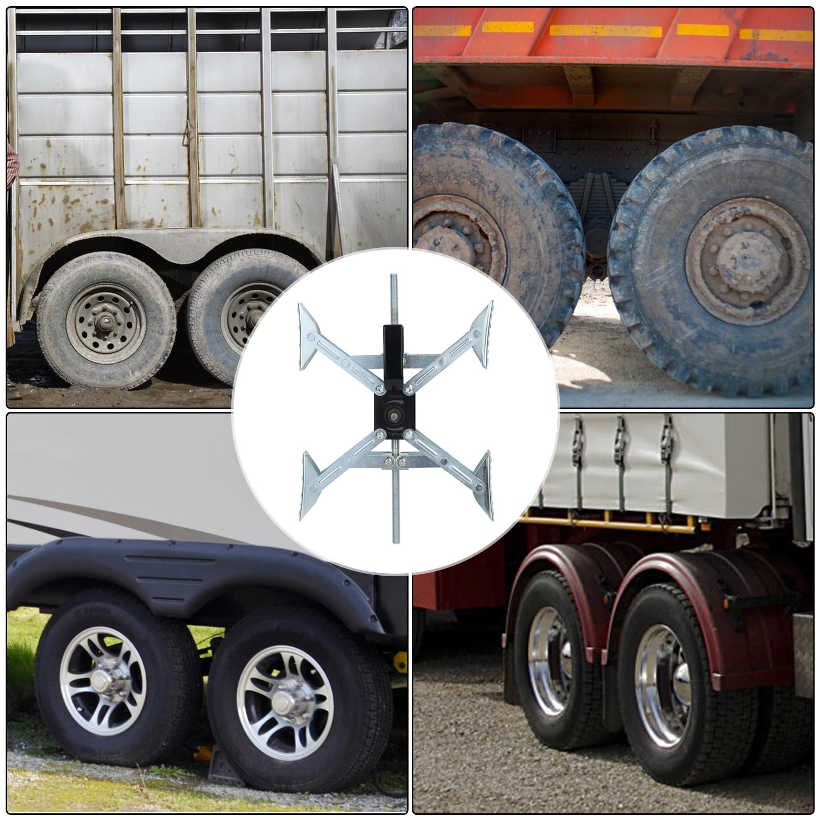 Yokawe Stabilizator koła, stabilizator koła w kształcie litery X, stabilizator koła do przyczepy podróżnej z adapterem klucza, srebrny