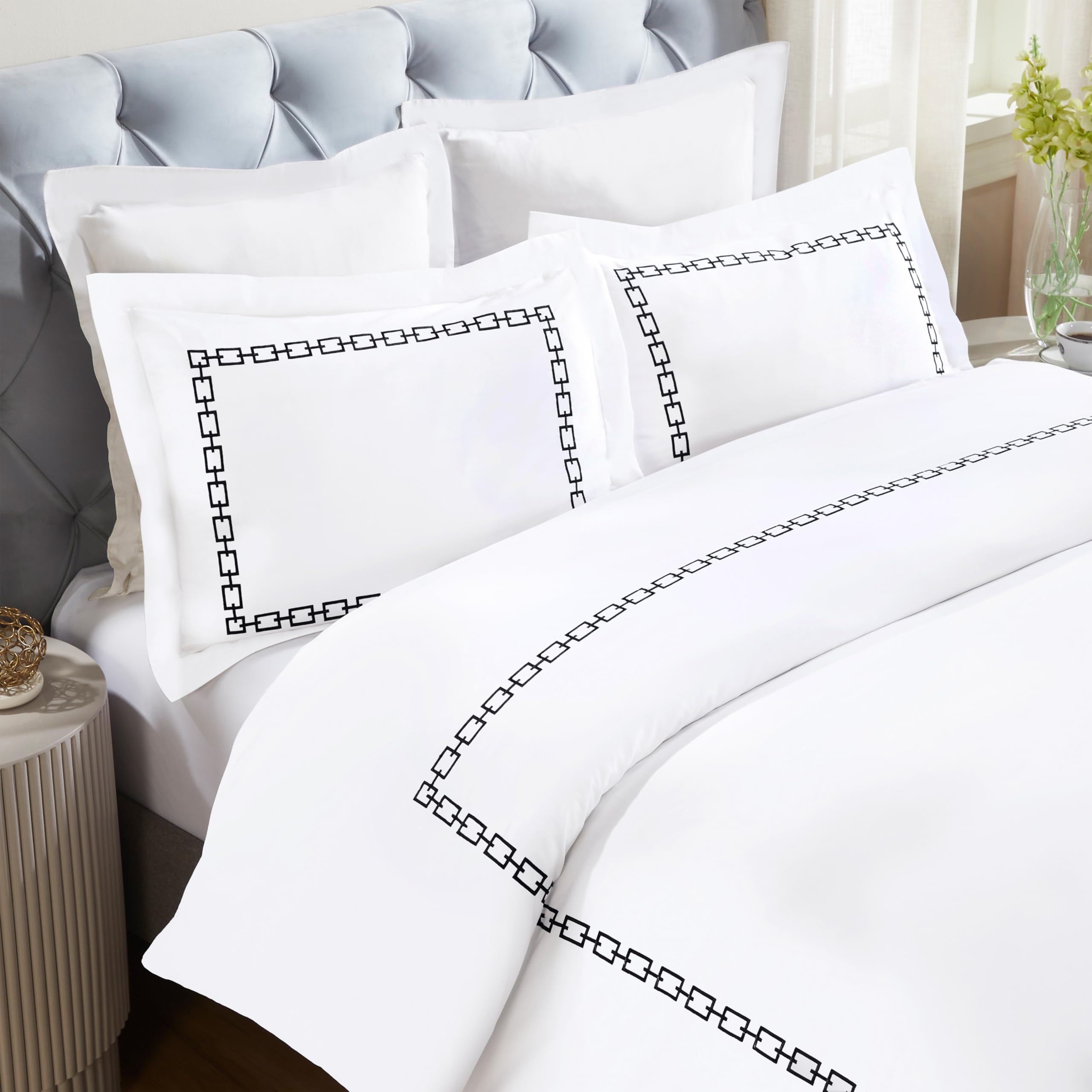 Housse de couette avec fermeture à boutons en coton pour lit king size