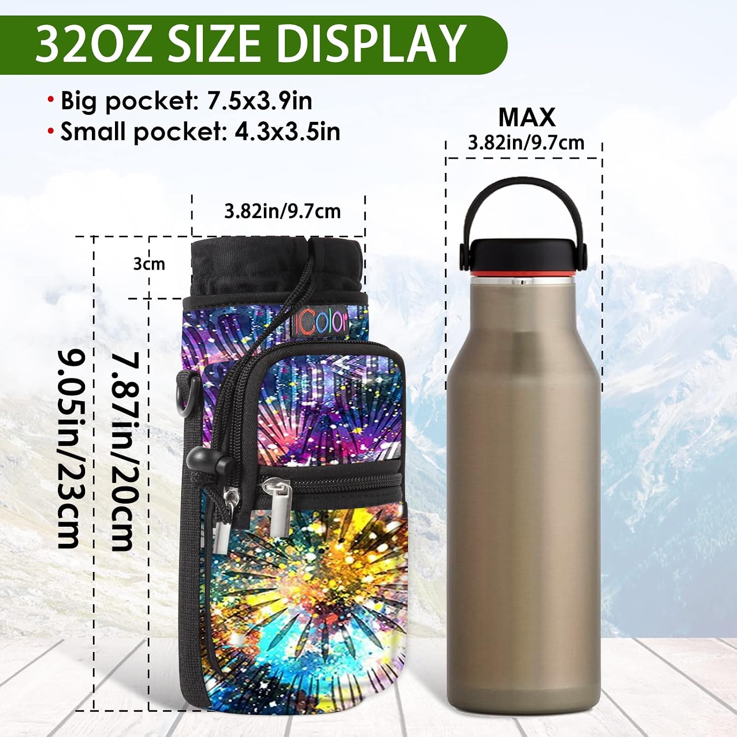 icolor Water Bottle Carrier Bag with Strap 25/32/40 oz Crossbody Bottle Holder with Phone Pocket Sling Sleeve Insulated Neoprene Water Bottle Pouch for Walking Travelling image 2
