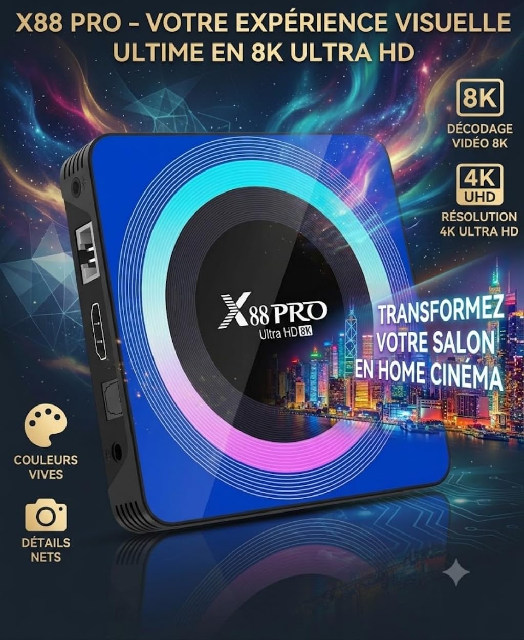 boitier Streaming Android TV Box - 8K Boîtier TV Android WiFi 6 Media Streaming RK3528 2Go RAM 16Go ROM BT5.2 Lecteur multimédia Quadcore CortexA53,0 GHz HDR10.0 3D Code TV Box