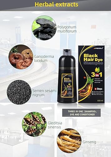 Herbal Gray Hair Dye Shampoo - 3-in-1 Black Coverage 500ml(Purple)