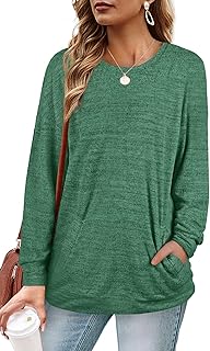 WIHOLL Sweaters for Women Long Sleeve Crewneck Sweatshirts with Pockets Tunic Tops Shirts
