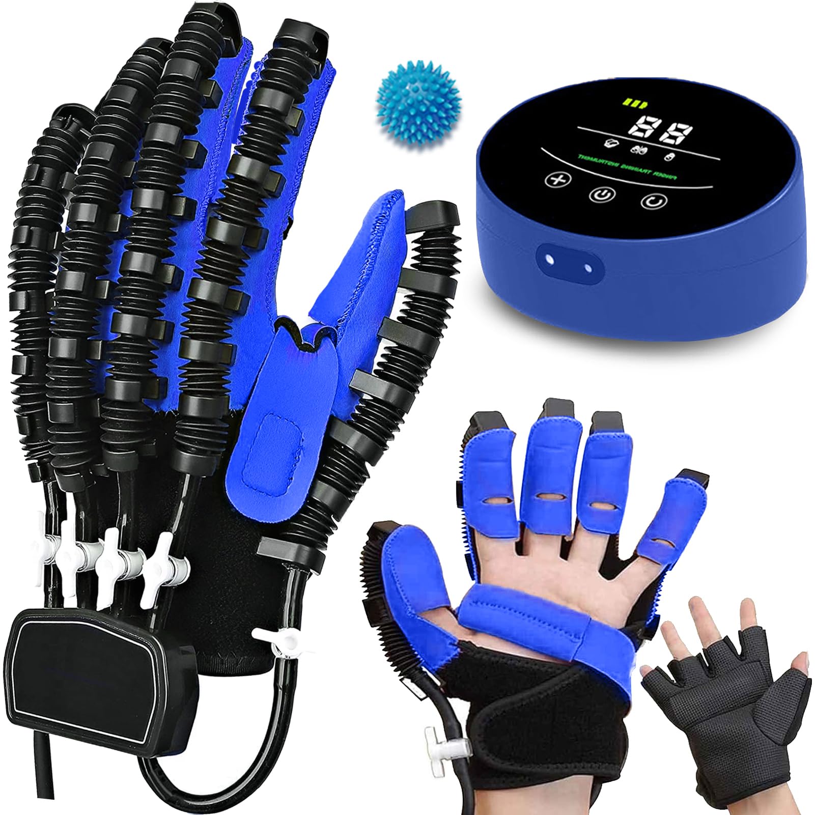 Emiplegia Guanti Robot per Riabilitazione Mano, Trainer per Ditariabilitazione Fisioterapica, Addestramento della Flessibilità della Dita(A:Mano Sinistra B:Mano Destra)(Size:A XL,Color:Blu)