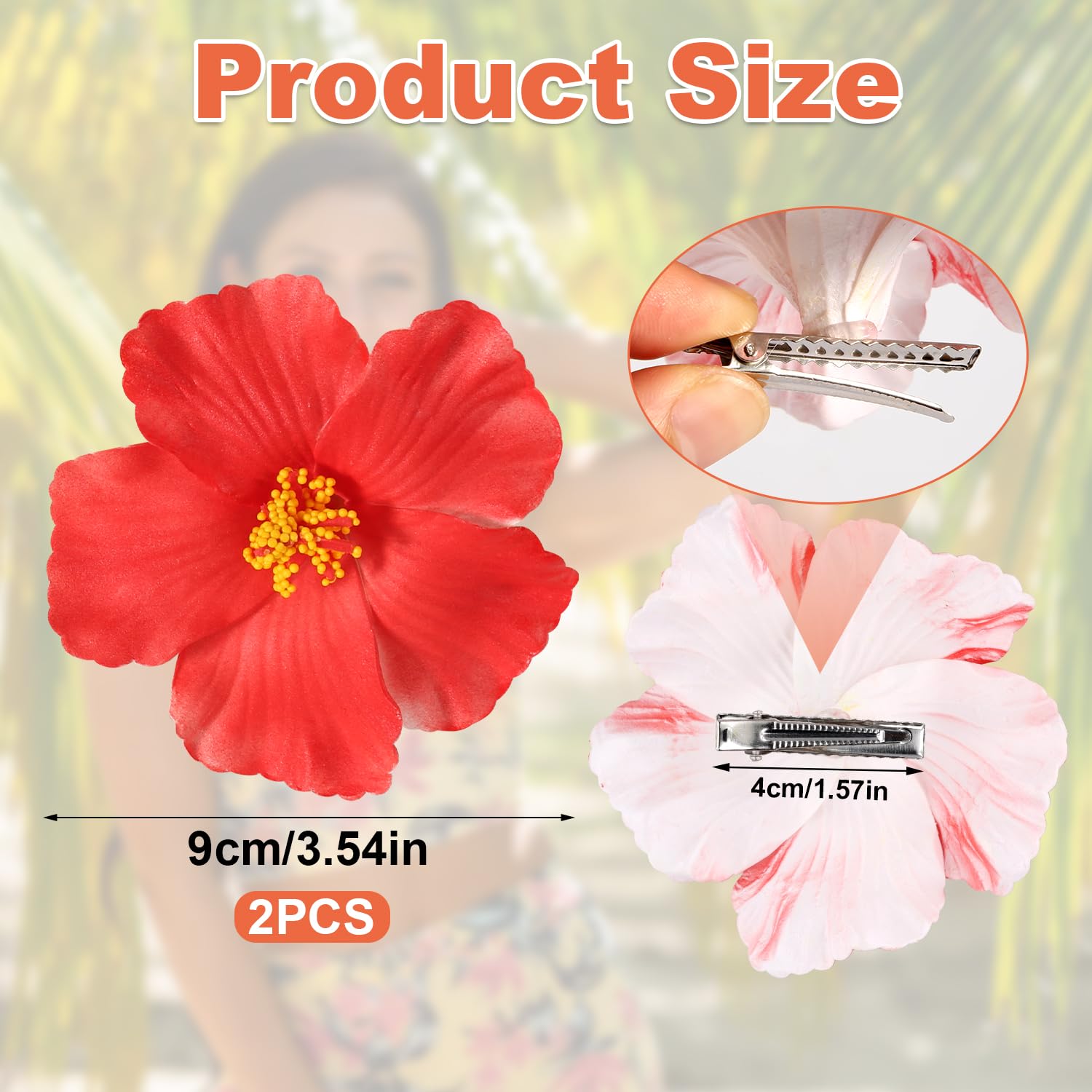 2pcs Flower Hair Clip, Red Hawaiian Flower Hair Clip Beach Party Bohemian