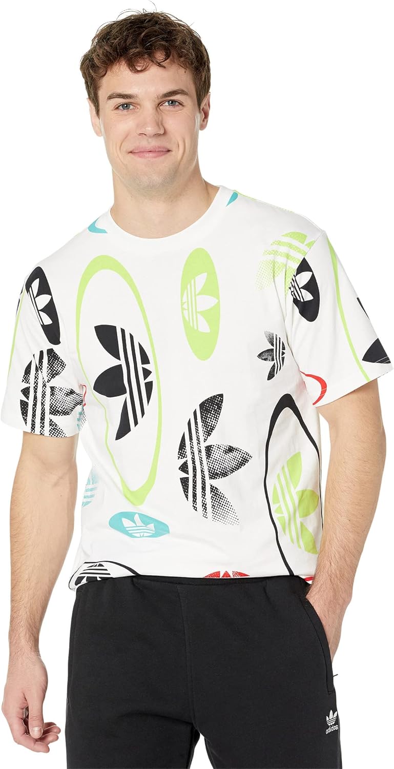 adidas Men's All Over Print Short Sleeve Graphic T-Shirt, White/Multicolor