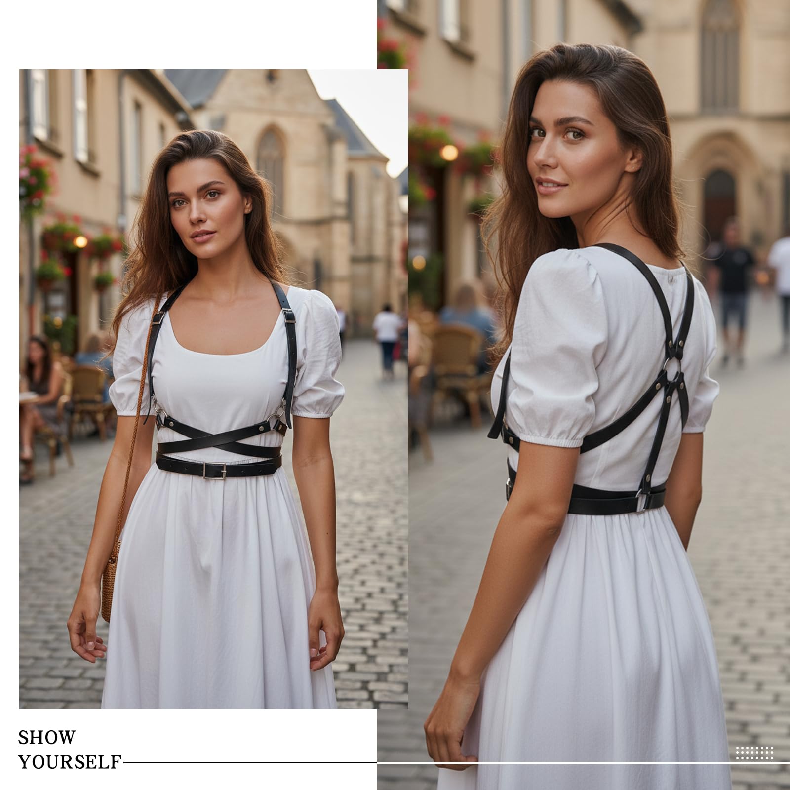 Harness da donna, in pelle, per feste musicali e feste, stile gotico, accessorio per cosplay e abiti da sera