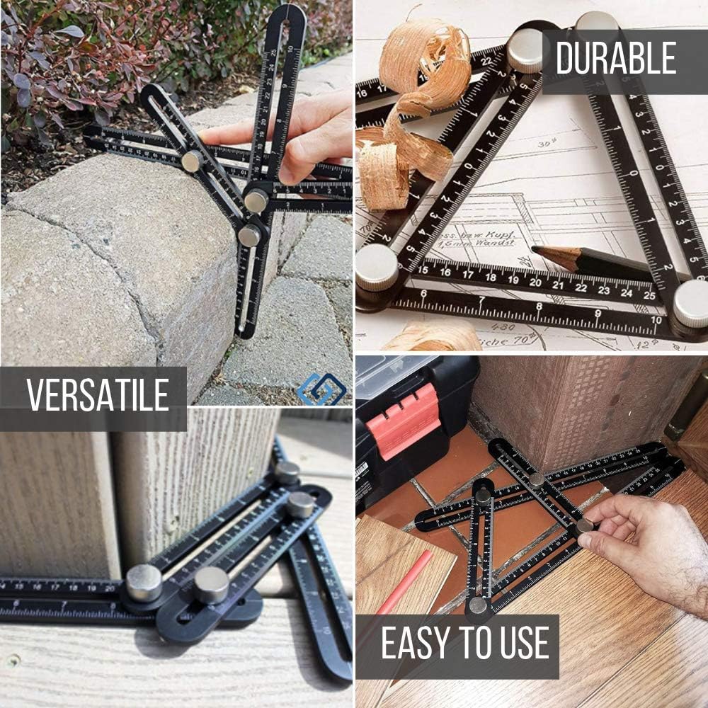 Strongman Tools Heavy Duty Aluminum Angle Measuring Ruler Angle Finder Template Ideal Gift for The DIY Lover Craftsman Carpenter Construction (Includes Pouch + Pencil) Woodworking Tool - - 