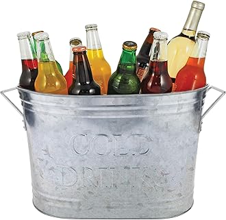 Twine Cold Drinks Ice Bucket, Galvanized Metal Drink Tub, Wine And Beer Chiller, Beverage Tub, Holds 5.35 Gallons