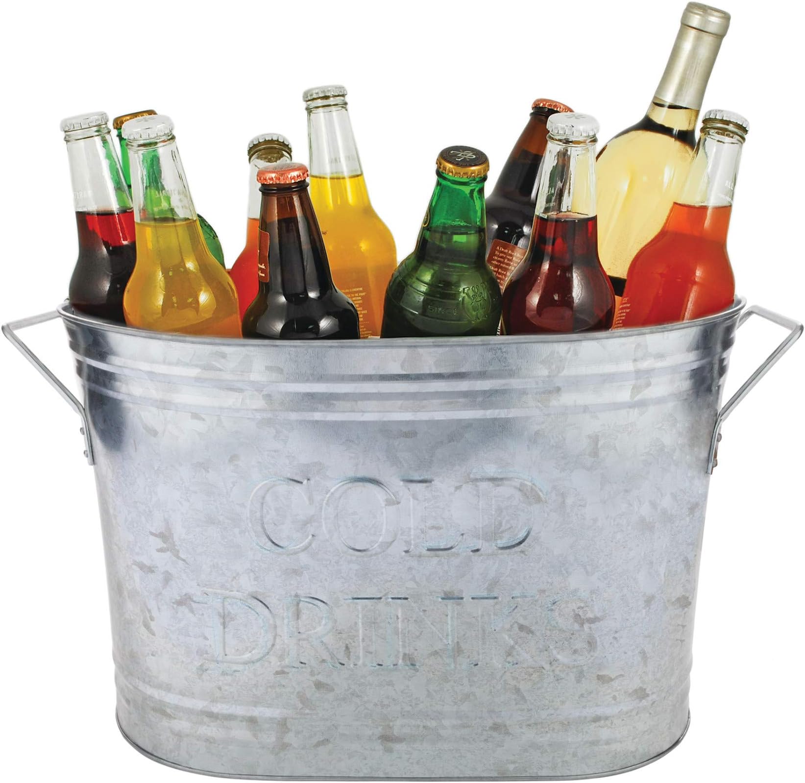 Twine Cold Drinks Ice Bucket, Galvanized Metal Drink Tub, Wine And Beer Chiller, Beverage Tub, Holds 5.35 Gallons