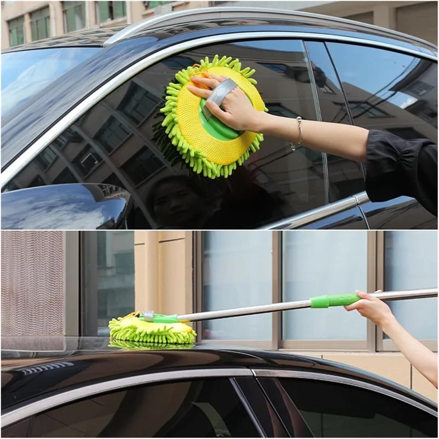 Fit for Car Wash Brush Mop Cleaning Tool with Long Handle Kit for Washing Detailing Cars Truck, SUV, RV, Trailer, Boat 2 in 1 Chenille Microfiber Sponge Not Hurt Paint Scratch Free(1mop)
