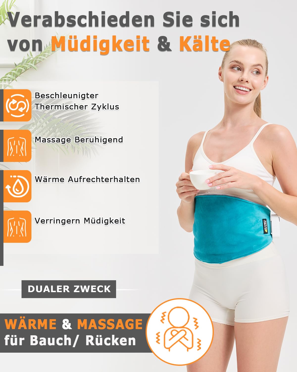 JOBYNA Wärmegürtel Vibrationsmassage für Rücken, 5000mAh Kabellos Elektrisches Heizkissen Massagegerät, 40-60℃ mit Abschaltautomatik, 3 Vibrationsintensität Wärmekissen für Bauch, Schultern(68*22cm)