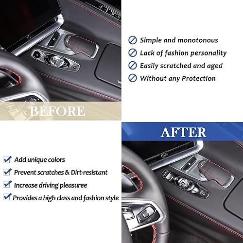 Miniatura 2 de Daeiclru Cubierta de panel de botón de palanca de cambios de fibra de carbono real compatible con Chevrolet Corvette C8 2020-2023, accesorios de